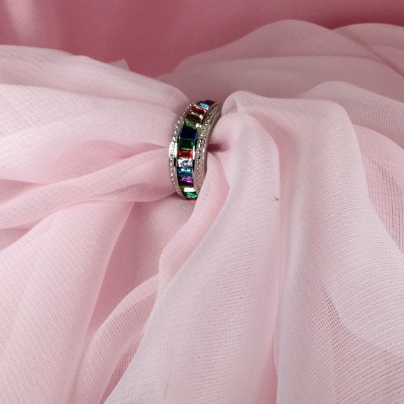 Silver Plated Band Multi Colored Topaz & Sapphires - Picture 5 of 6